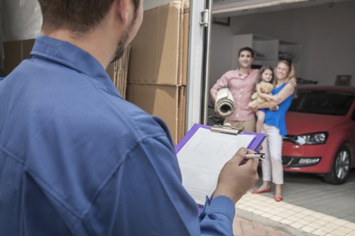 Packed student belongings ready for transport
